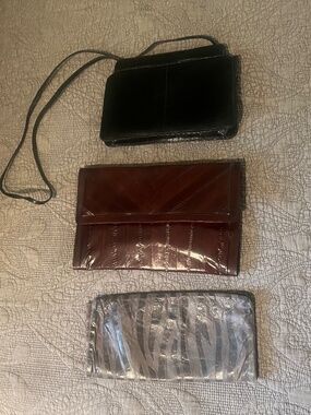 Vintage Exotic Genuine Eel and Lizard Leather Bags Maryann Rosenfeld Gray, Black